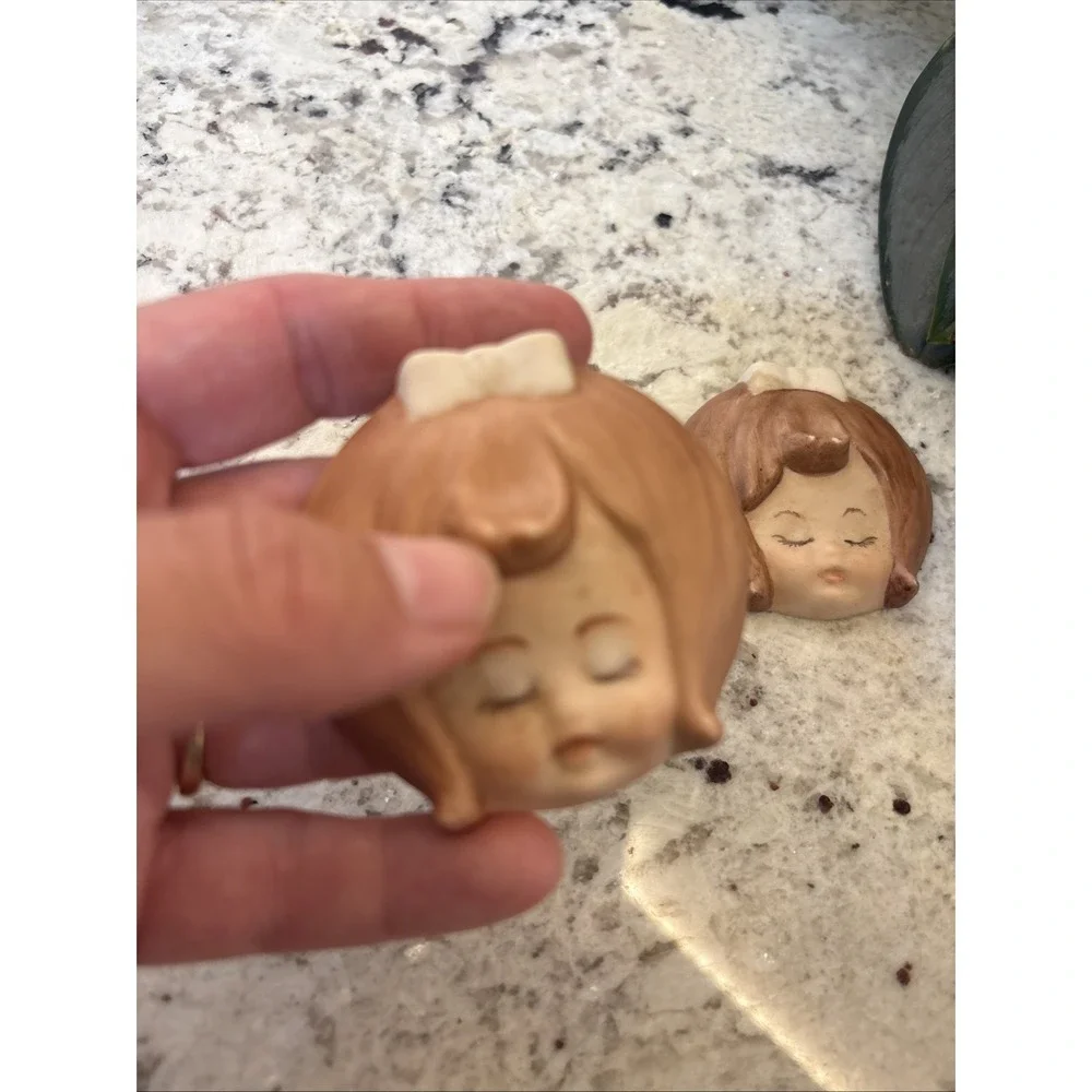 Vintage Hand Painted Ceramic Wall Plaques Baby Face Little Girls Kitschy Decor
